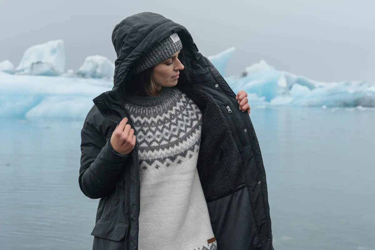 woman at Glacier lagoon in east Iceland