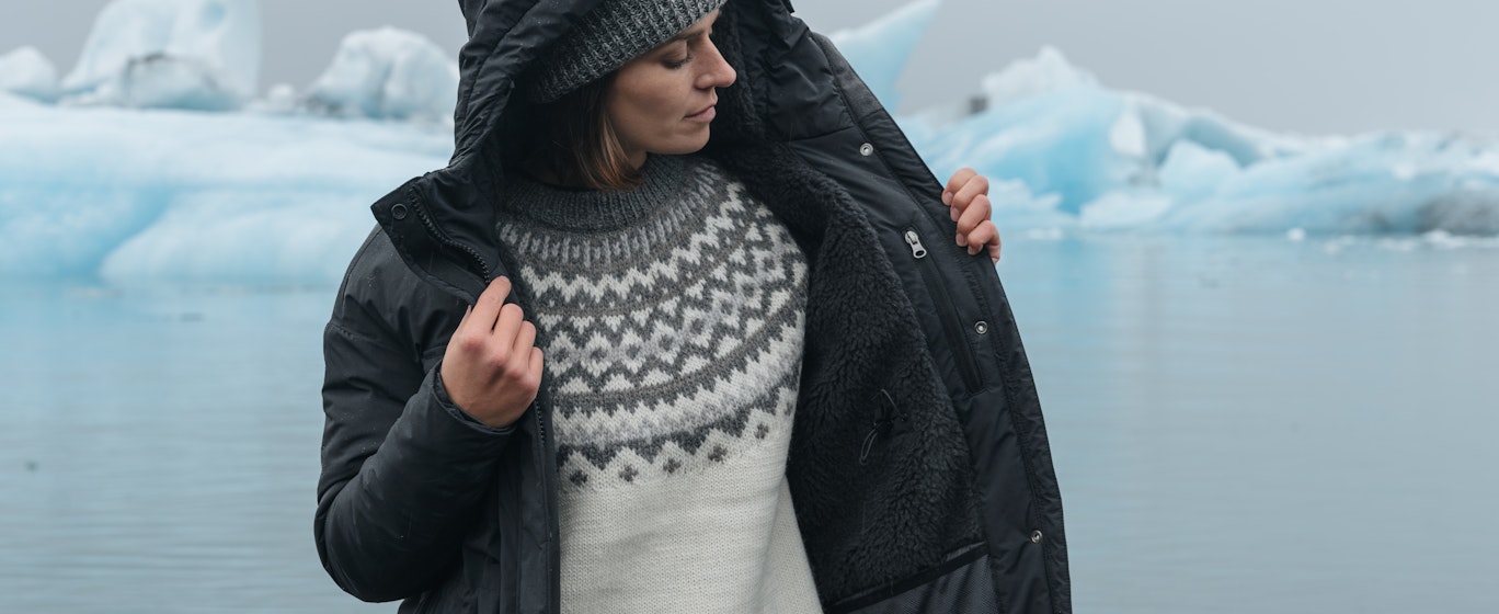 woman at Glacier lagoon in east Iceland