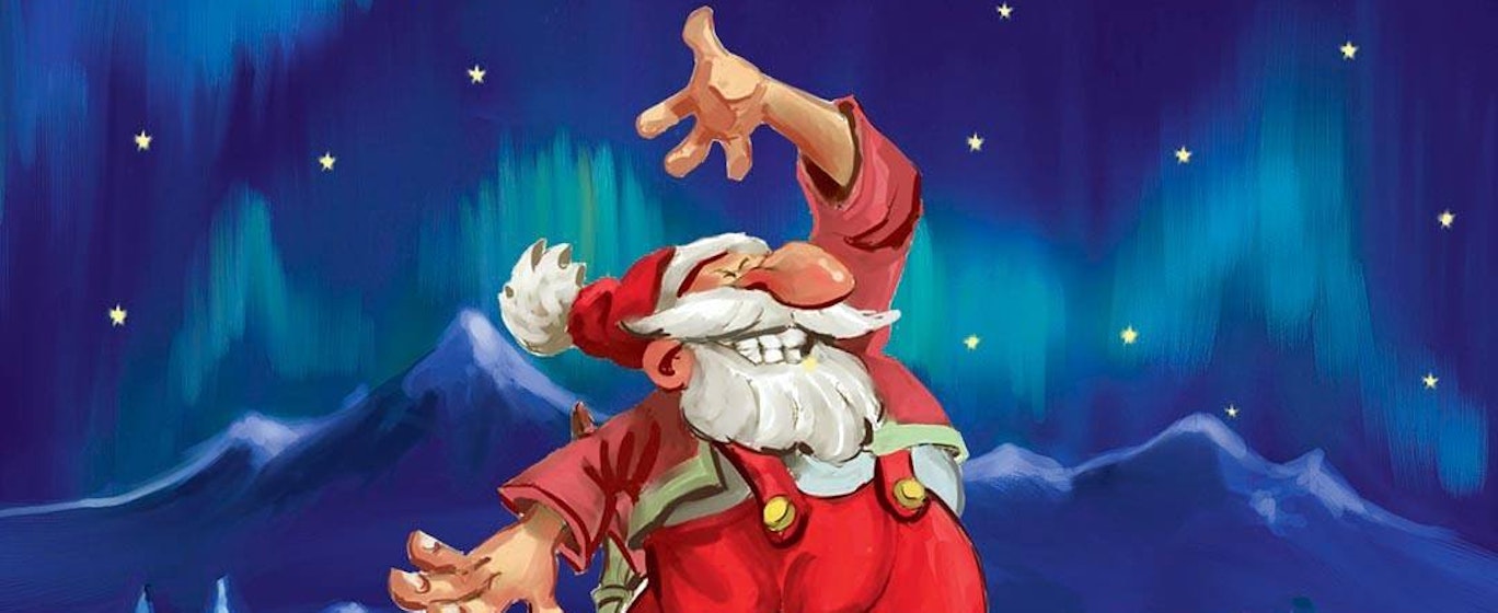 Isländischer Weihnachtsmann, der im Schnee tanzt