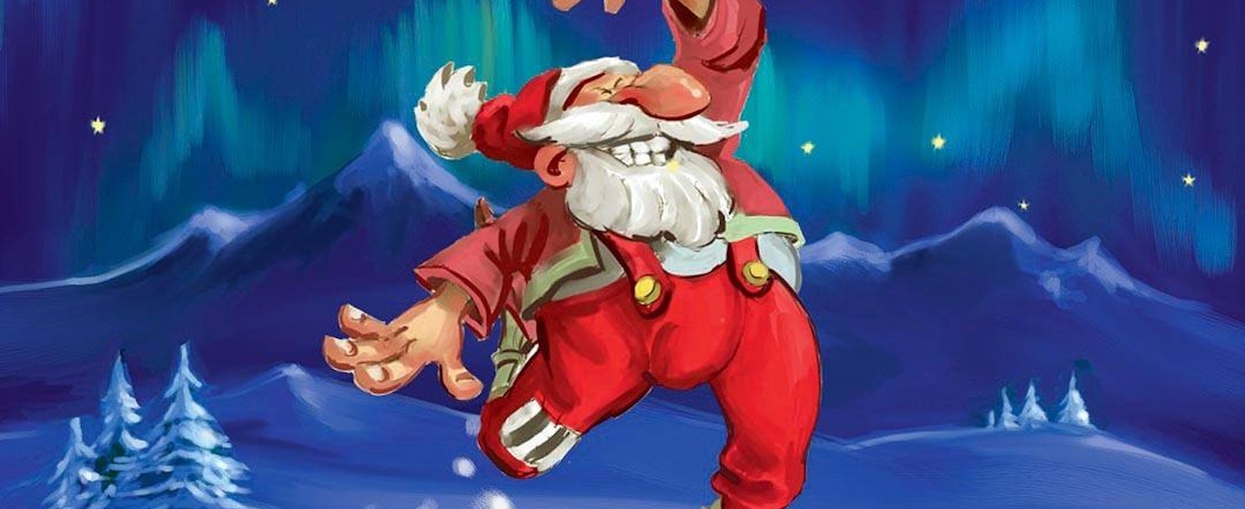 happy Santa Claus dancing in the snow