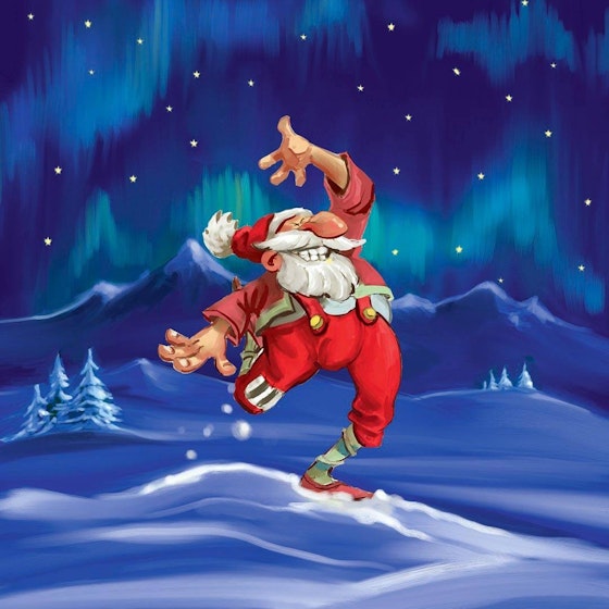happy Santa Claus dancing in the snow