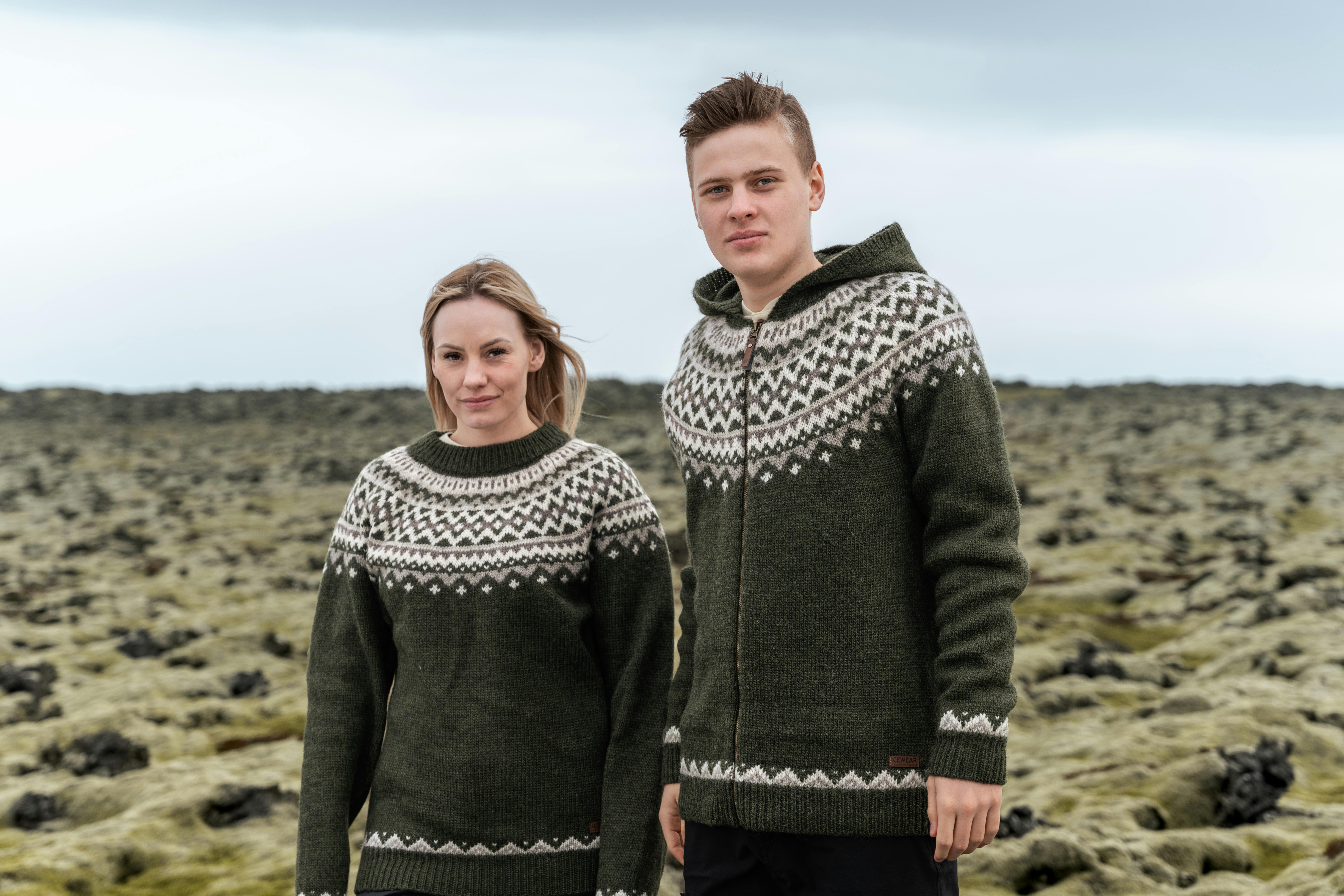 couple in Icelandic wool sweater