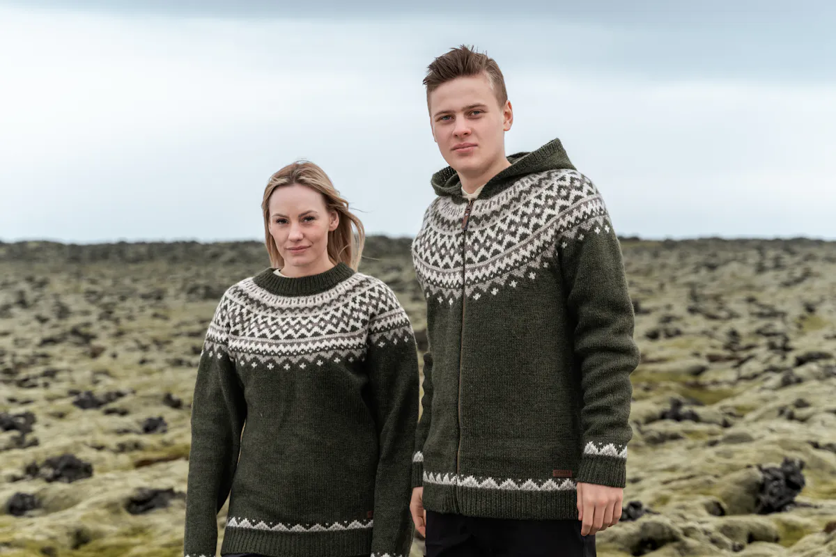 couple in Icelandic wool sweater