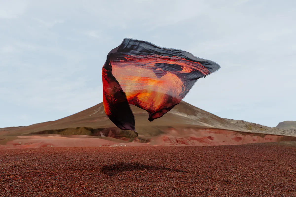Volcanic shawl blows in the wind