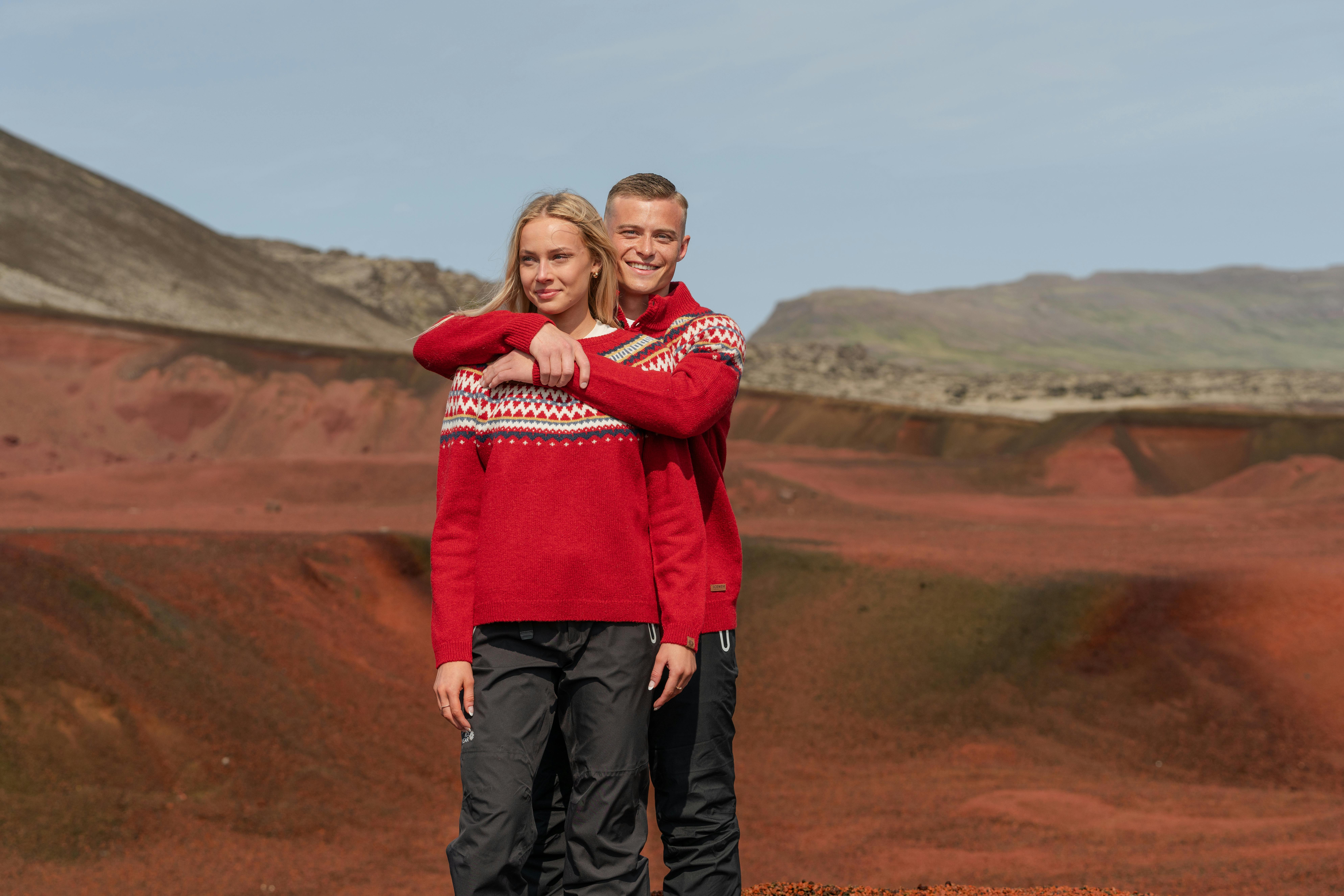 happy couple in Rauðisandur, red sand in Snæfellsnes, west Iceland