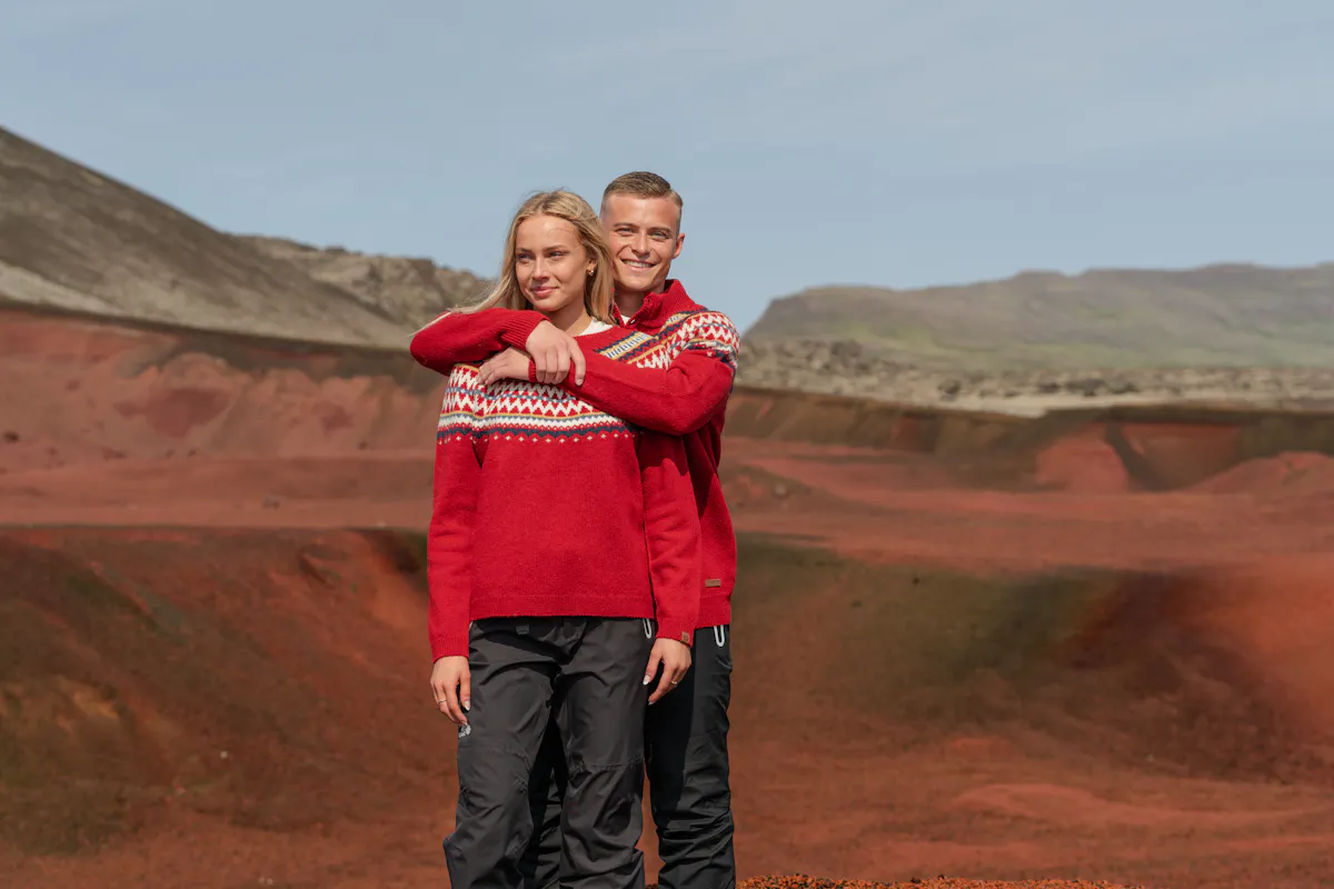 happy couple in Rauðisandur, red sand in Snæfellsnes, west Iceland