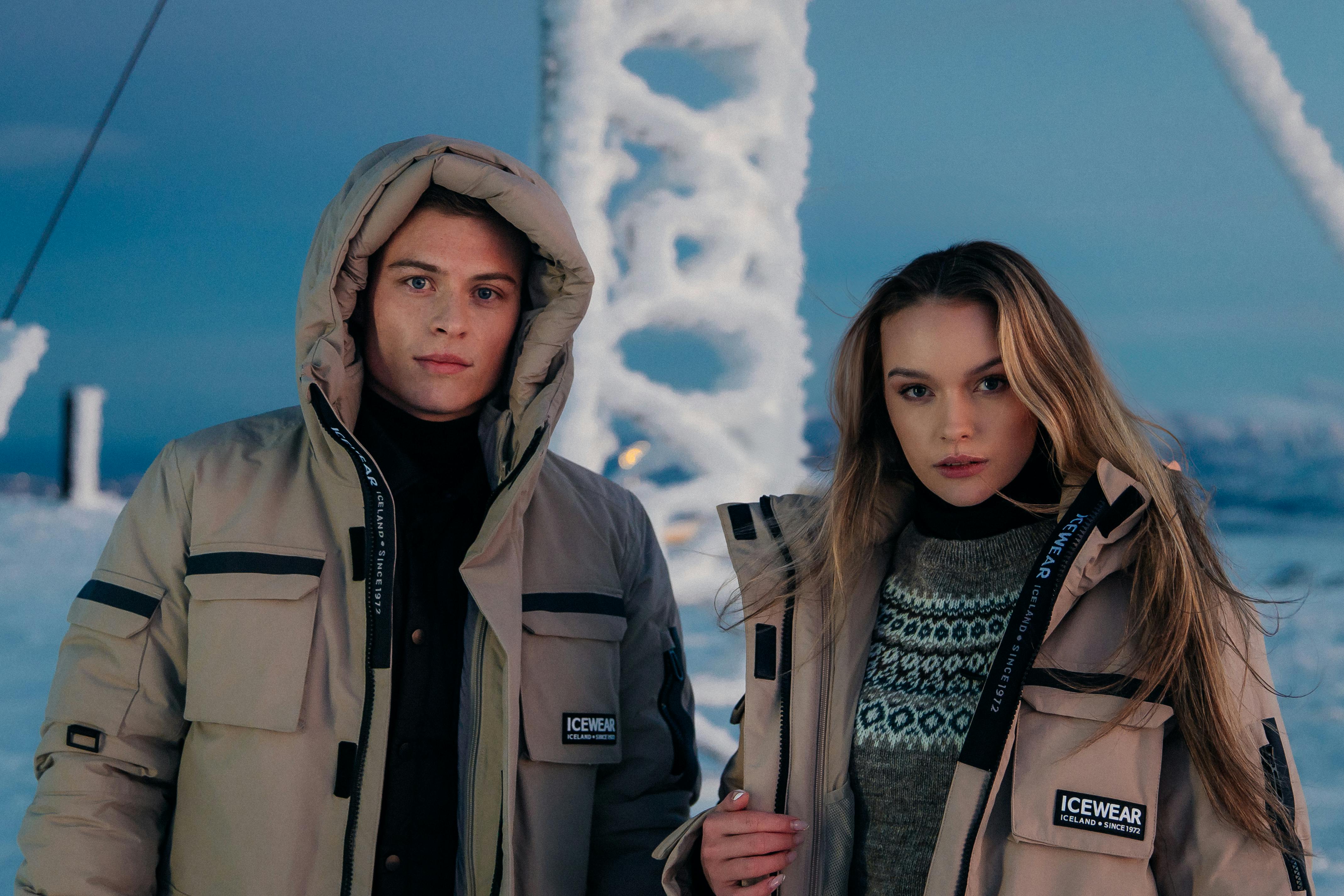 couple in warm winter jacket