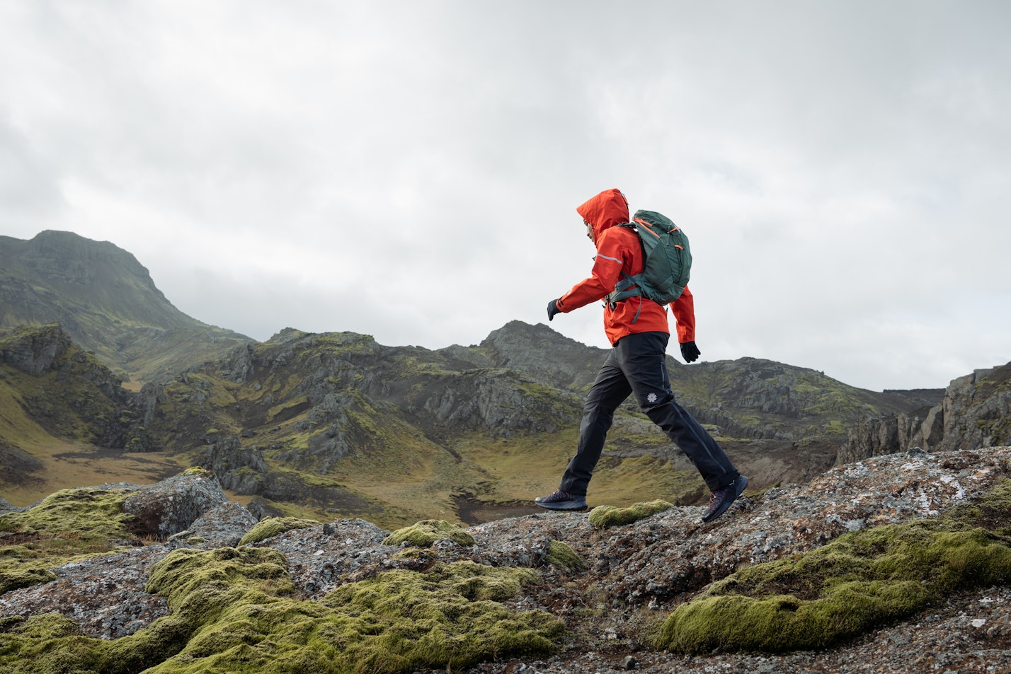 Man  hiking in Iceland