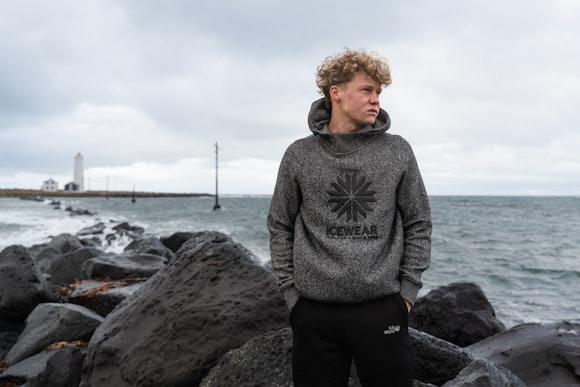 man standing by the Icelandic sea