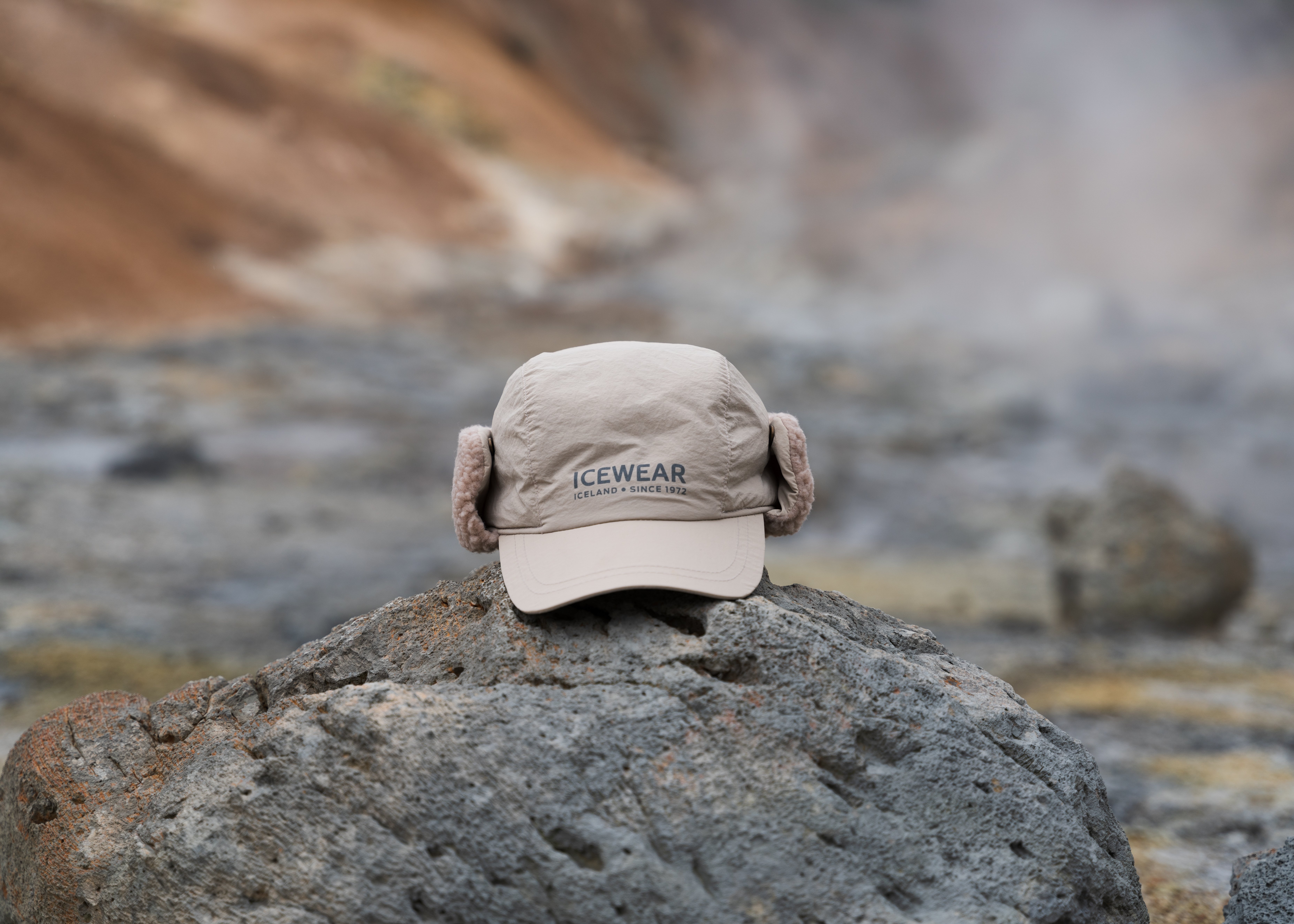 hat near the Icelandic hot springs
