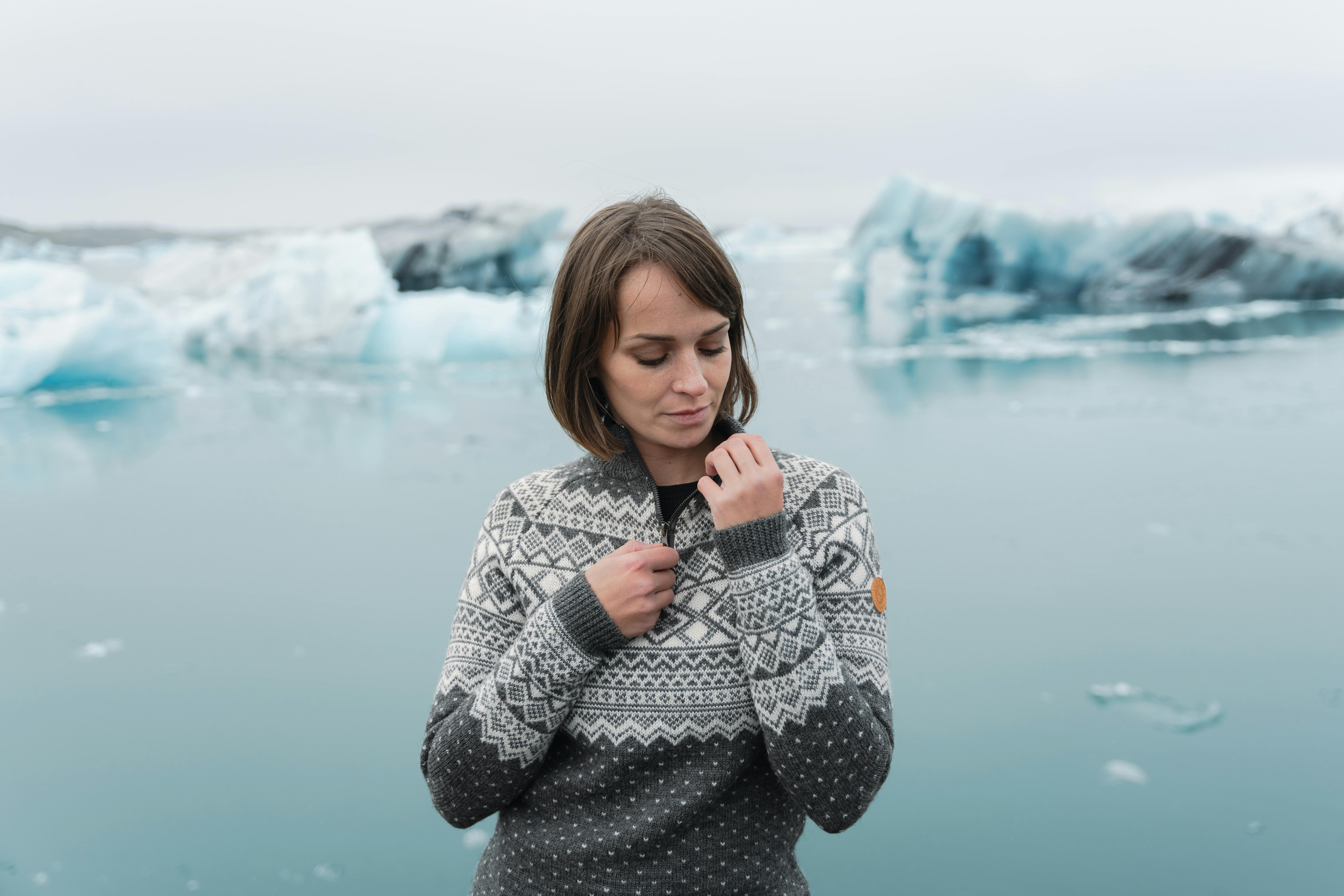 woman at glacial lagoon