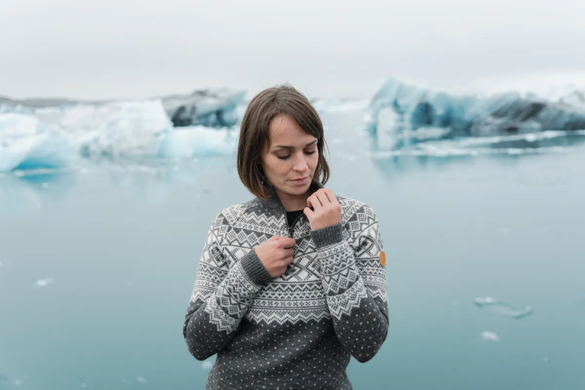 woman at glacial lagoon