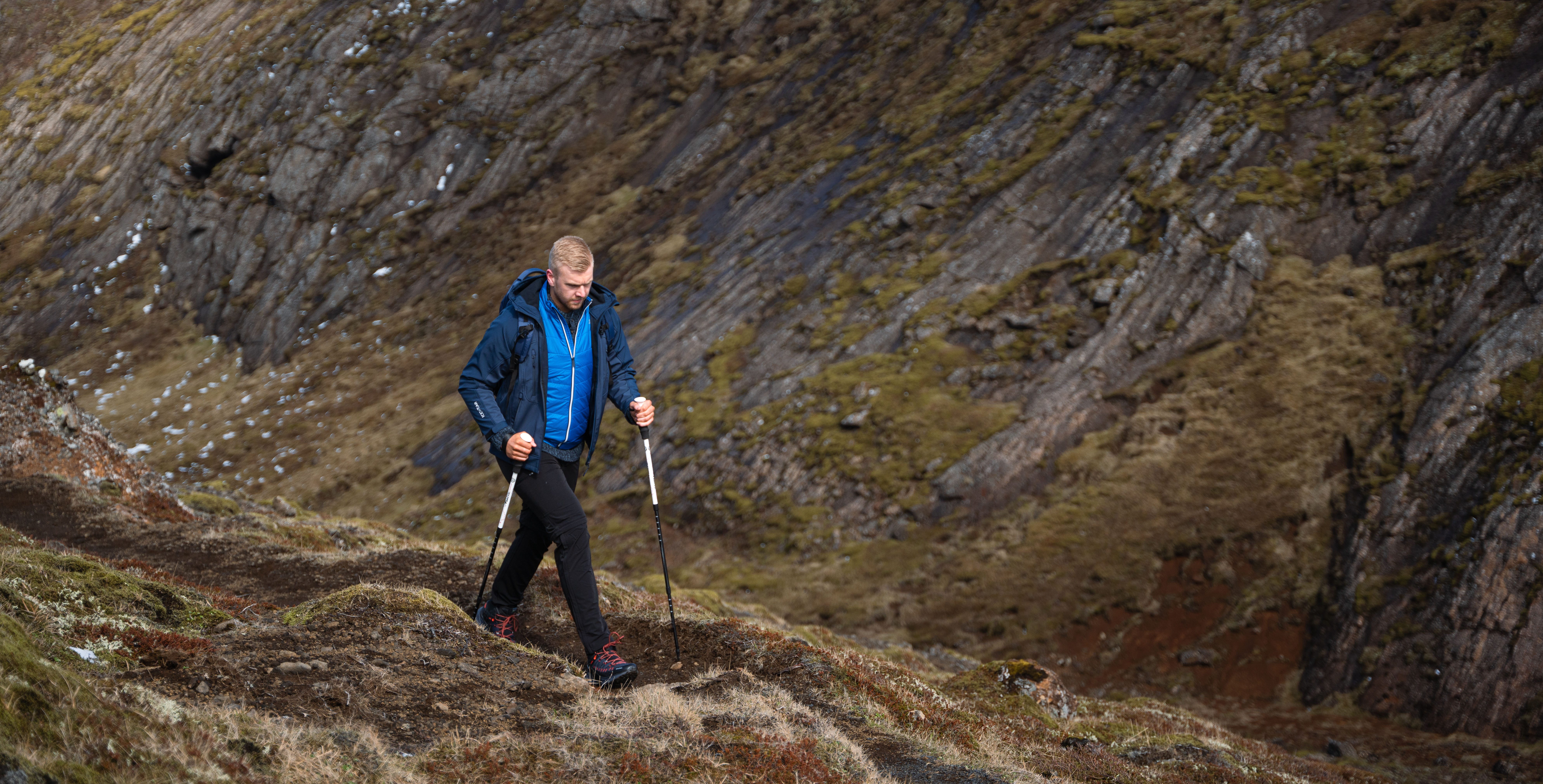 man hiking in Iceland