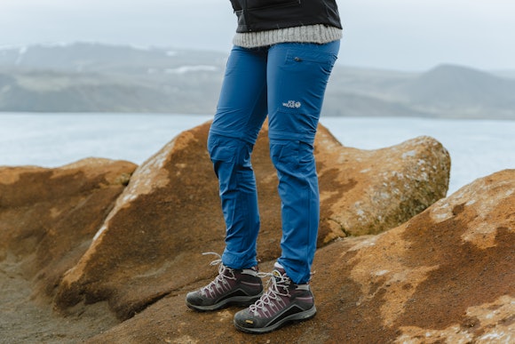 woman in blue hiking pants