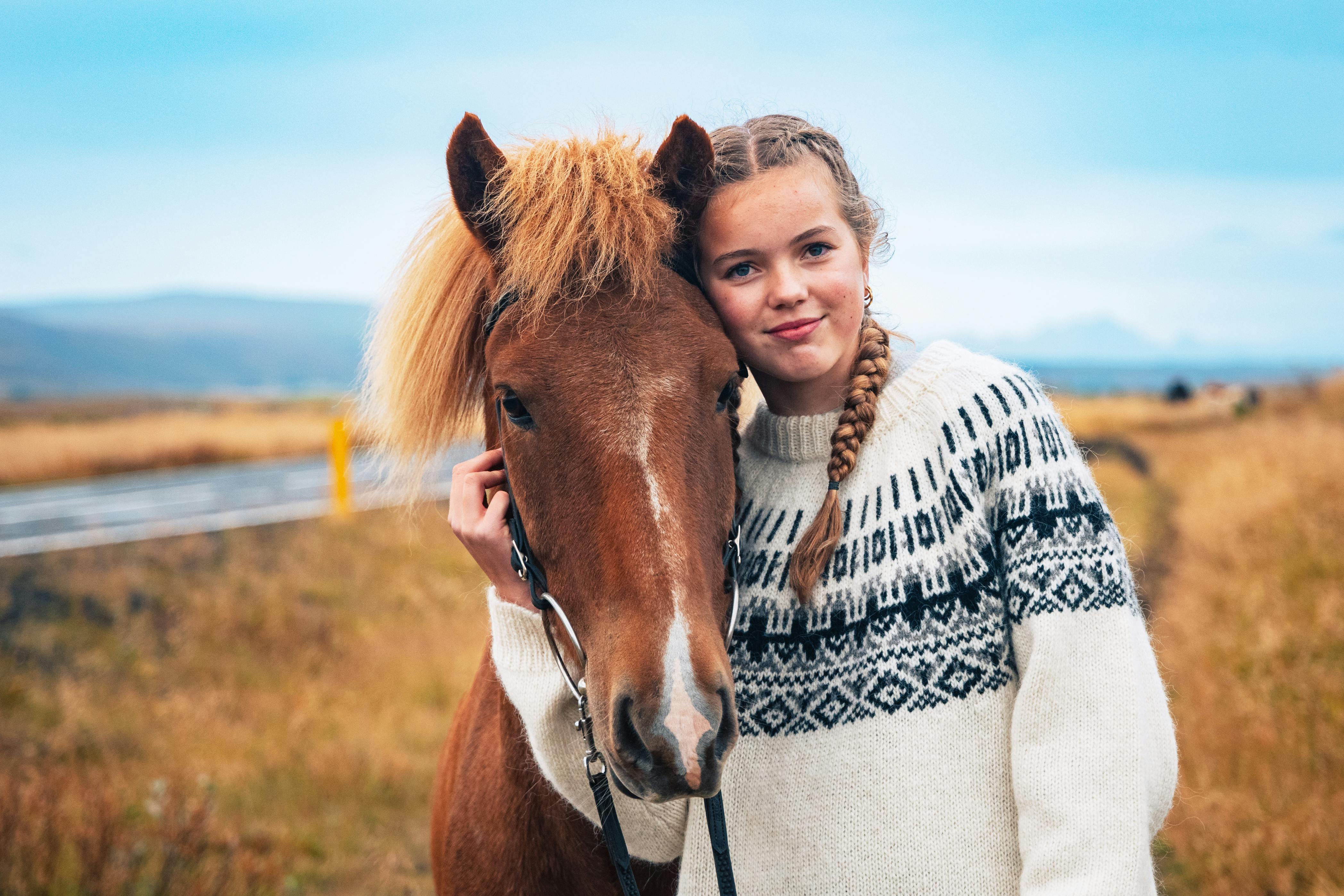 Girl with Icelandic horse, best friend