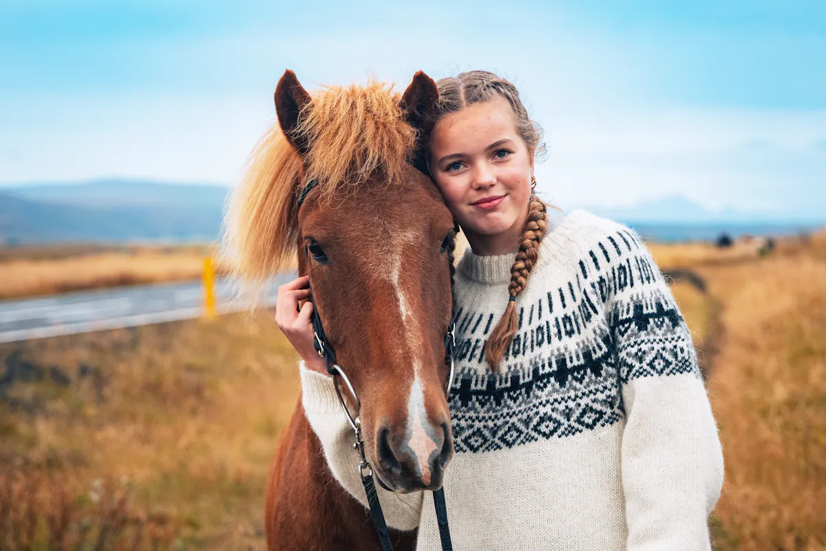 Girl with Icelandic horse, best friend