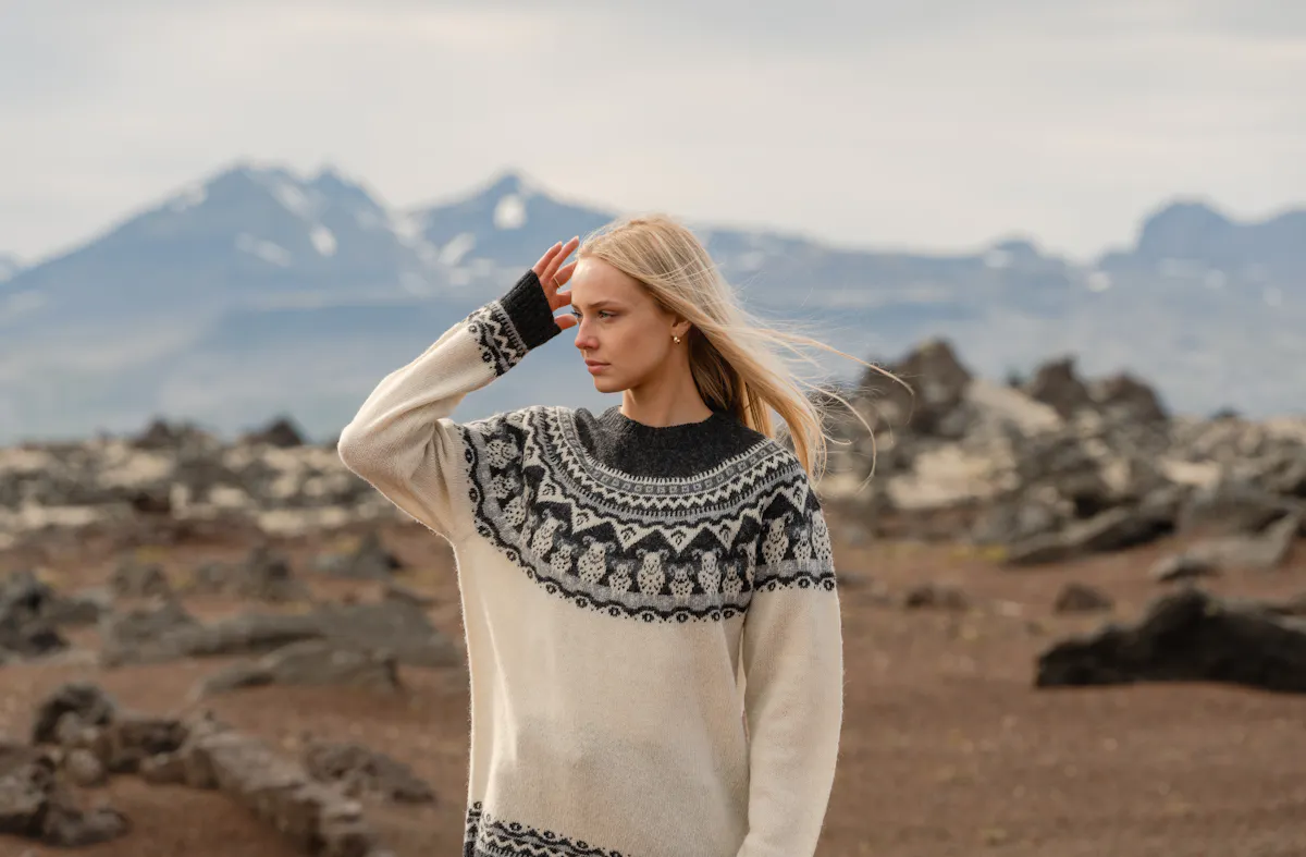 woman in a rocky lava nature