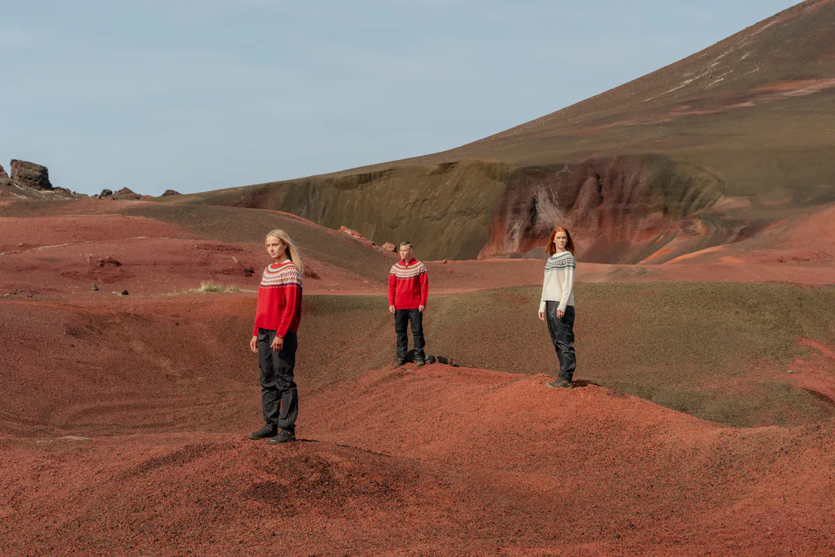 personnes sur le sable rouge, ouest de l’Islande
