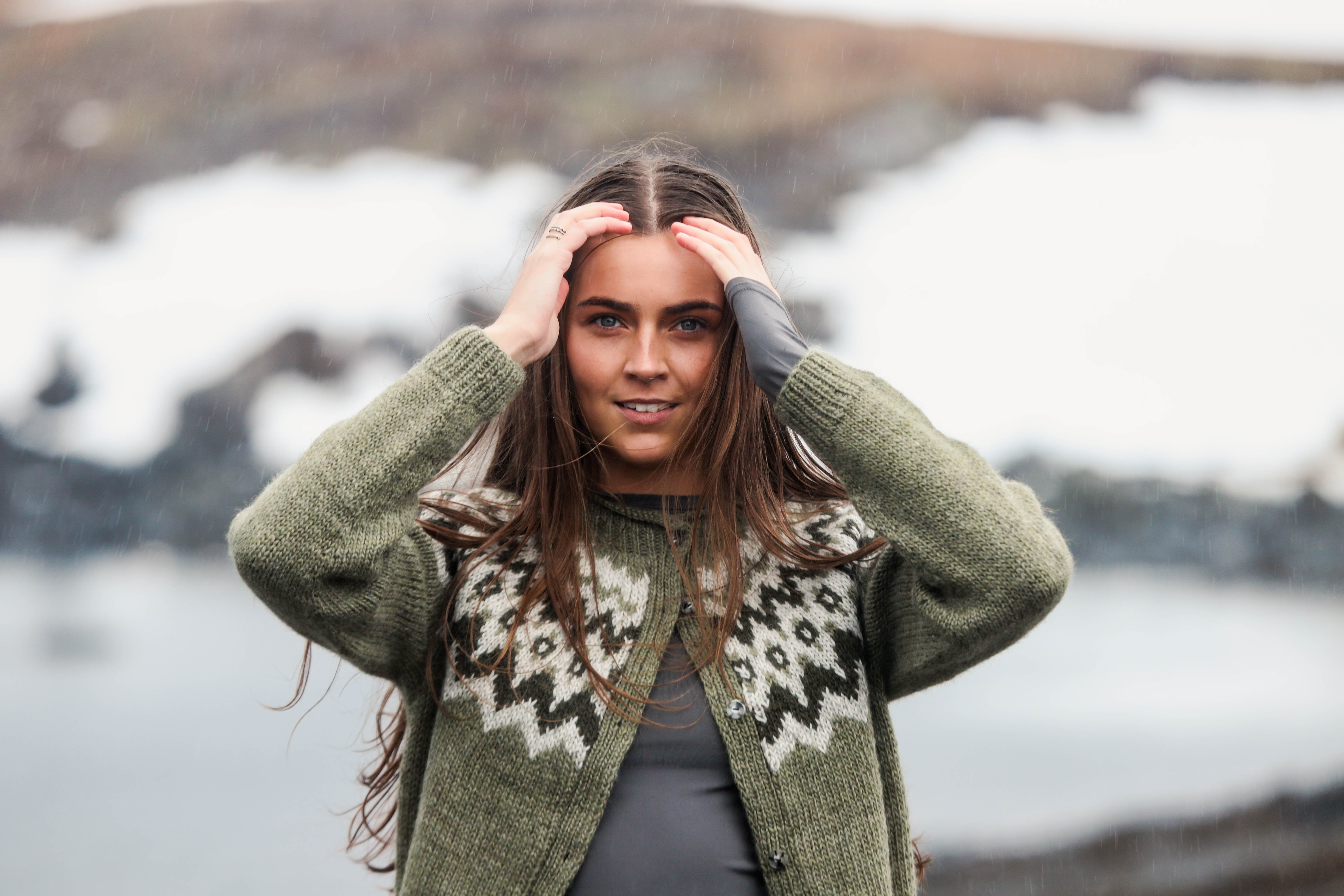woman wearing a Icelandic wool sweater
