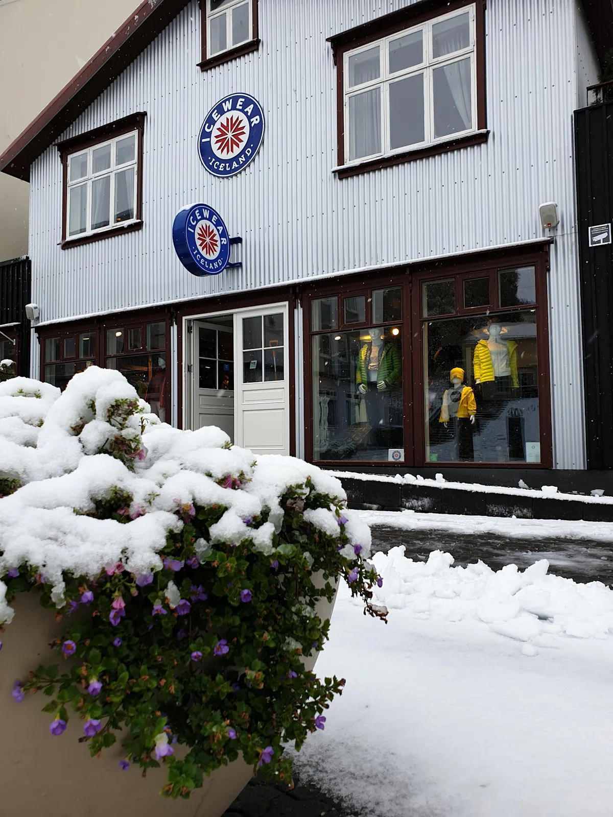 Icewear store, Icelandic house with snow