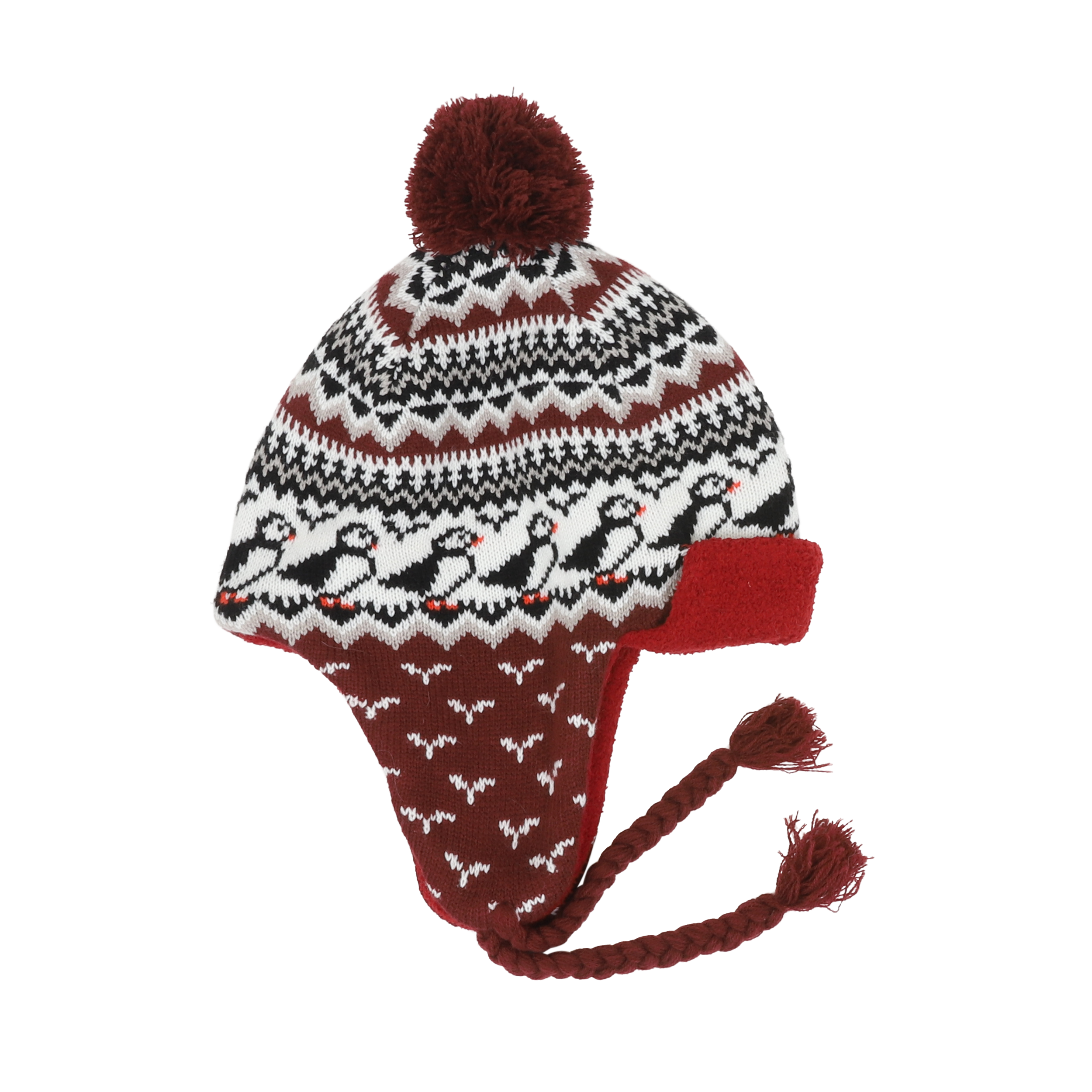 Lundaklettur hat with ear covers puffin pattern