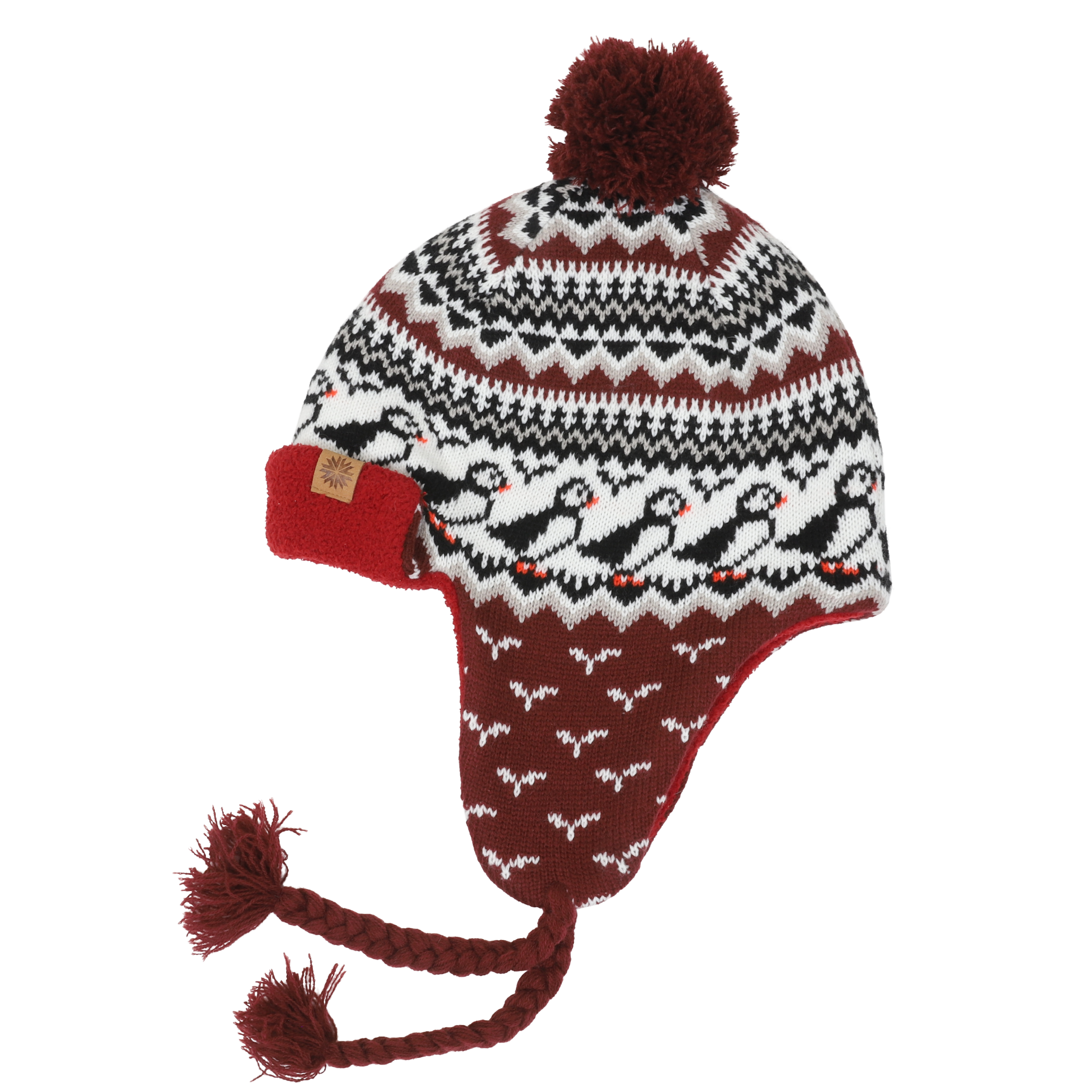 Lundaklettur hat with ear covers puffin pattern