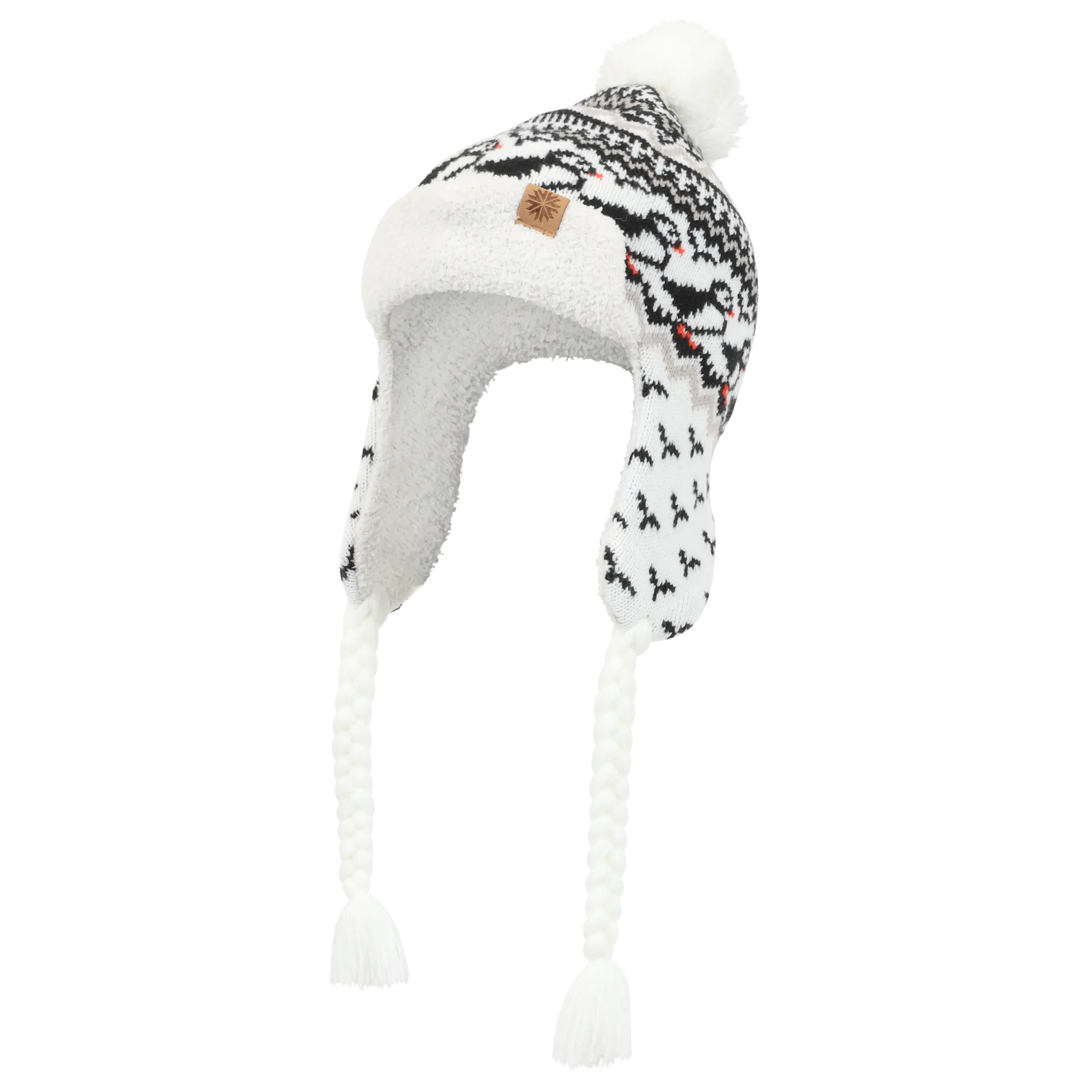 Lundaklettur hat with ear flaps puffin pattern